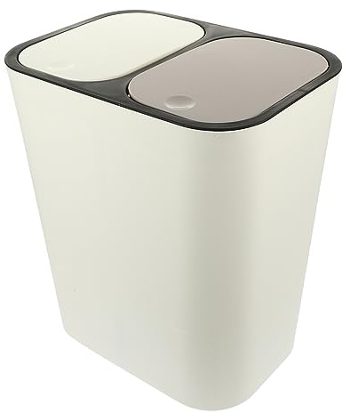 Pattumiera Da Cucina a Doppio Contenitore Bianca Coperchio, Bidone Della Spazzatura in Plastica Per Raccolta Differenziata Secco e Umido, Contenitore Rifiuti Domestici Per Casa e Bagno
