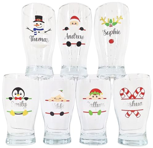 Personalised Christmas Pint/Beer/Lager Glass, Novelty Secret Santa, Festive Funny Gifts for Her Him Women Men, Work Bestie, Xmas Stocking Filler, Penguin, Elf, Snowman, Gingerbread Man Reindeer
