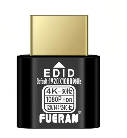 FUERAN HDMI Dummy Plug 4K HDR,4K@60Hz、1440@144Hz、1080P@240Hz，edid Emulator Virtual Display Adapter,hdmi Headless Adapter,Display Port Dummy hdmi Plug (NEW-4K-HDR(default1920X1080) 1P-)
