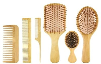 Cepillo de madera de bambú para el cabello, peine de masaje, masajeador de cuero cabelludo para el crecimiento del cabello, cepillo alisador de barba suave