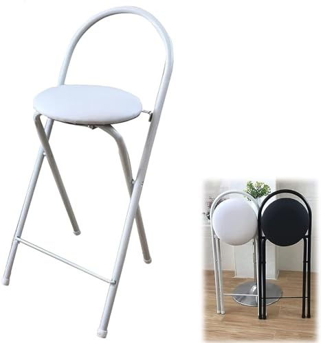 Sgabello da bar pieghevole bianco con schienale e poggiapiedi, sedia imbottita per cucina e sala da pranzo, seduta salvaspazio da 54,9 cm, ideale per uso domestico, 1 pezzo