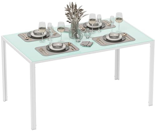 HOMCOM Mesa de Comedor de Cristal para 4-6 Personas 140x80x75 cm Blanco