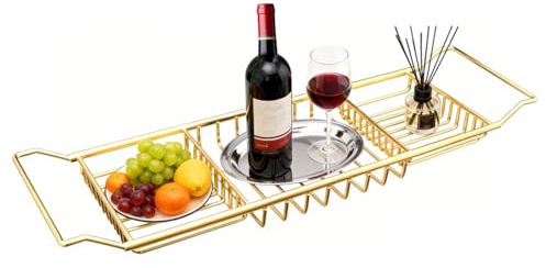 Badewannenablage, Teleskop-Badewannenbrücke, einziehbare, erweiterbare Duschwannenablage aus Edelstahl für Luxusbadezimmer, Badezimmer (Gold)
