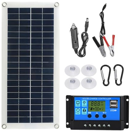 dzqad Ensemble de Panneaux solaires 10W - Contrôleur de Charge Solaire 10A-100A, Chargeur d'alimentation polycristallin 12V pour Motos de Caravane de Bateau de Batterie de Camping-Car et Plus