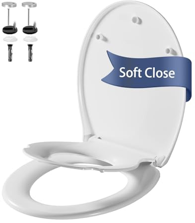 Toilettendeckel Mit Absenkautomatik Weiß – Antibakterieller WC Sitz Mit Quick-Release Funktion – Einfache Montage & Reinigung – Bis 150 Kg Belastbar- O-Form mit Kindersitz