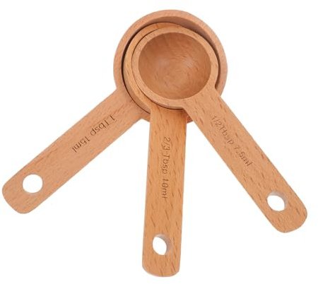 Angoily 3 pièces Cuillères Doseuses Café Bois Hêtre Cuillères Mesurer Ergonomiques pour Grains Café Poudre Thé Sucre et Épices