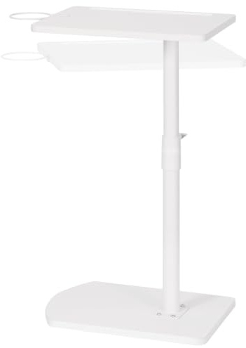 HOOBRO C-Form Beistelltisch Höhenverstellbar von 45,5-78 cm, 360° drehbarer Sofatisch mit Getränkehalter und Steckplatz, unter Sofa oder Bett verschiebbar, Weiß EWW34SF01