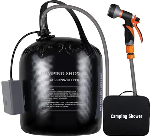 Stineng Bärbar campingdusch med 20 l solvärmeväska uppladdningsbar elektrisk pump för bevattning av blommor, vakna strandtvätt