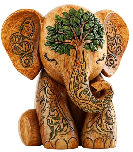 OhebEsx Elefant Deko, Elefanten Dekoration Für Wohnzimmer, Büro Und Garten, Holzfiguren Kinder, Deko Figuren, 15 cm Größe, Dekorative Elefanten Statue