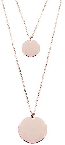 Happiness Boutique Damen Mehrreihige Kette Kreis Anhänger in Rosegold | 2 Reihige Kette Runde Plättchen Anhänger Edelstahlschmuck