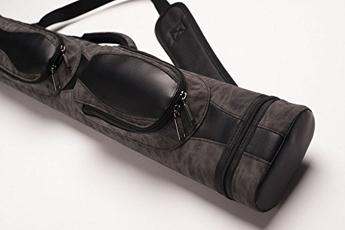 CUEL Billard-Köcher Suede Black 2/4 für Pool-Billard-Queues, aus Kunst-Wildleder, mit Schultergurt, Tragegriff und Zwei Seitentaschen für Billardzubehör