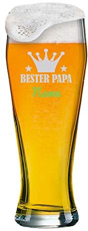 Bicchiere da grano con [nome] come incisione personalizzata per la festa del papà, 6 motivi + nome a scelta su bicchiere da birra bianca da 0,5 l (motivo 01)