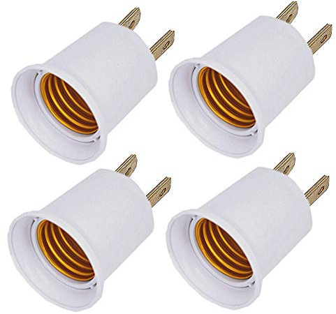 (4PACK) E26/E27 Adapter Converts Outlet to Lamp Socket, 660 Watt, 125 Volt, AC Plug to E26 Two Outlet Light Adapter, White