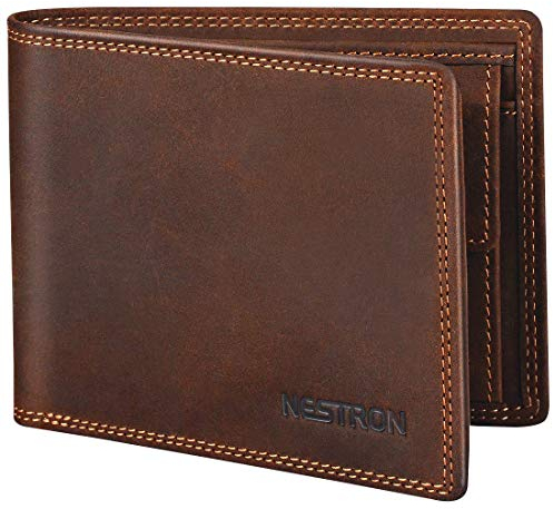 Nestron Geldbörse Herren mit Doppelnaht und RFID Schutz, Portmonee Geldbeutel Herren aus Vintage-Echtleder, Portemonnaie Portmonaise Geldtasche Brieftasche