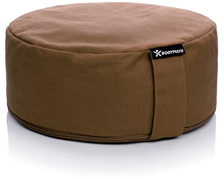 BODYMATE Yogakissen rund 31cm Durchmesser 13cm hoch mit Buchweizen-Spelz Füllung – Maschinenwaschbarer Bezug aus 100% extra dicker Baumwolle – Meditationskissen – Sitzkissen