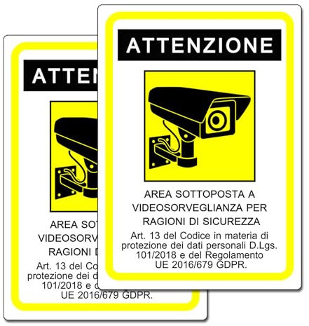 Cartello area videosorvegliata - Cartelli videosorveglianza per negozio e proprietà privata con avviso GDPR - plastica 20x15 cm (2 Pezzi)