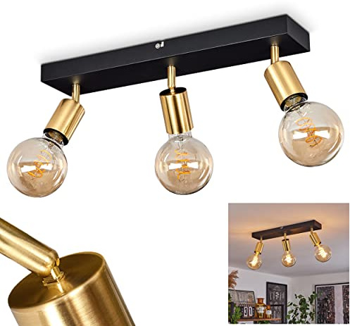 HOFSTEIN Deckenleuchte Tulla, verstellbare Deckenlampe aus Metall in Schwarz/Messingfarben, moderne Leuchte im Industrial/Retro/Vintage-Design, 3 x E27, Wohnzimmer, Esszimmer, Schlafzimmer, Küche