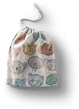 Bonamaison Tryckt bomullsväska med dragsko, återanvändbar matkasse, biologiskt nedbrytbara miljövänliga väskor, resepåse, påsväskor, shoppingväska, miljövänlig, vikbar, storlek: 12 x 15 cm