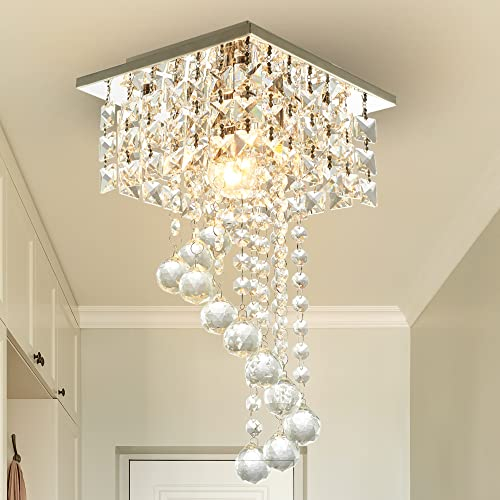 Finktonglan Plafoniera Moderna in Cristallo – Lampadario a Soffitto Elegante 20×20×35 cm con Attacco E27, Struttura in Acciaio Inox, Ideale per Soggiorno, Camera da Letto, Sala da Pranzo