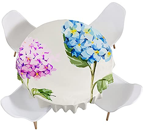 Morbuy Tovaglia Rotondo Antimacchia, Idrorepellente Resistente all'olio Copritavolo Rosa Fiore Tavola Tovaglie da Tavola, per Cucina Soggiorno l'orto Feste (Ortensia Blu Viola,180cm)