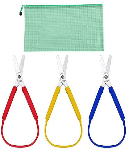 3 Pièces Ciseaux à Boucle Ciseaux à Ouverture Automatique pour Petites Mains et Besoins Spéciaux pour Adulte et Enfants, 3 Couleurs