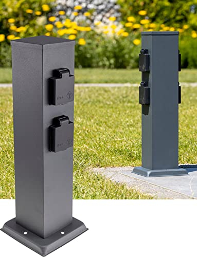 ChiliTec Gartensteckdose 4-Fach Steckdosensäule TRIX IP44 Aussen Steckdose mit Schutzdeckel Steckdosenverteiler für Beleuchtung elektronische Geräte 40x13x13cm Anthrazit