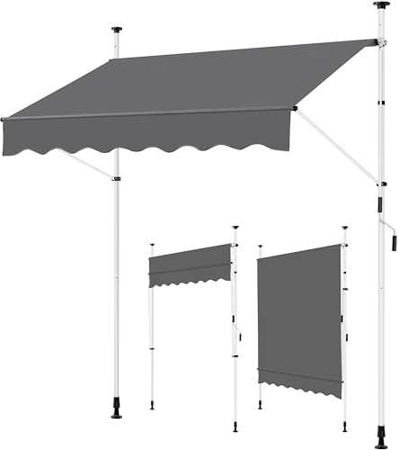 Yaheetech Klemmmarkise 200cm Breit Balkonmarkise mit Handkurbel Sonnenschutz ohne Bohren Sonnenmarkise höhenverstellbar Markise mit Gestell wasserdicht, Dunkelgrau