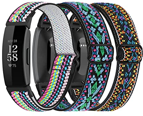 DKGKOO 3-Pack Elastic Nylon Straps Compatible with Fitbit Inspire 2 / Inspire HR/Inspire/Ace 2, Soft Adjustable Solo Loop Replacement Bands for Fitbit Inspire Fitness Tracker Women Men