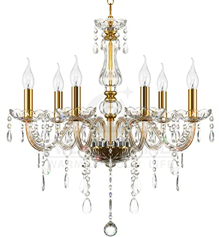 Ridgeyard Lampadario Barocco da Soffitto Moderno Cristallo K9 Plafoniera per Soggiorno Camera Corridoio Ingresso, 6 Luci, Colore Dorato