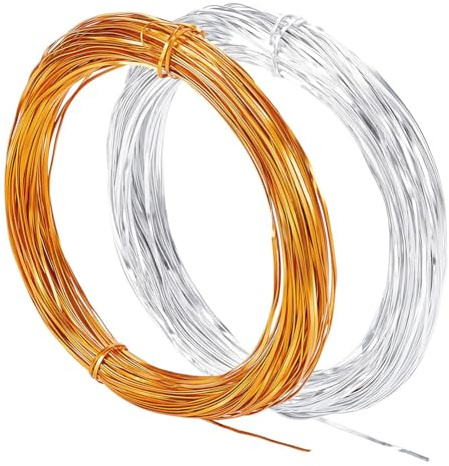 BENECREAT 40 m 18 Gauge/1 mm Flacher Aluminiumdraht, 0.4 mm Dicker Gold-Silber-Cloisonne-Emaille-Draht zum Basteln von Schmuckherstellung Drahtiges Emaille-Handwerk (20 m/Rolle, 2 Rollen)