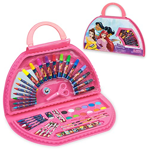 Disney Stitch Malkoffer 45+ Stück für Kinder ab 3, Prinzessin Malset Buntstifte Wachsmalstifte für Kinder - Tragbarer Malkoffer Kinder Geschenke (Rosa Prinzessinnen Set)