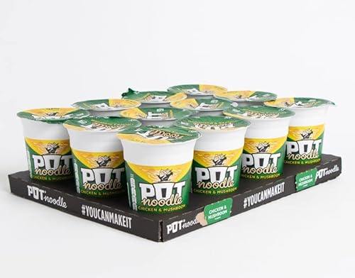 Pot Noodle: Chicken & Mushroom (Case of 12 x 90g Pots) Delicious Tasty And Yummy Authentic Chinese Flavours