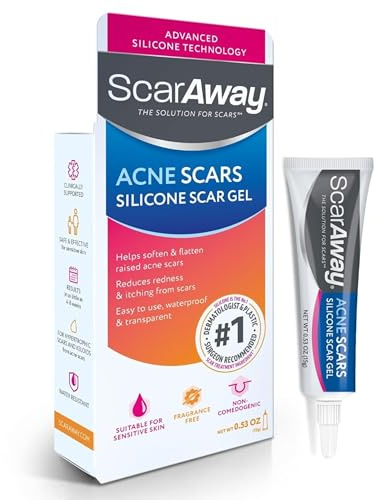 ScarAway Acne Scar Treatment, Clear Silicone Scar Gel, 100% Medical-Grade, Helps Improve Size, Color & Texture of Post-Acne Hypertrophic & Keloid Scars on Face & Body, Water Resistant, 15 grams