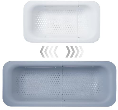 2Pzs Colador Sobre El Fregadero, Escurridor de Fregadero de Cocina Extensible, Cesta de Filtro Extensible con Agujeros para Lavar Verduras y Frutas