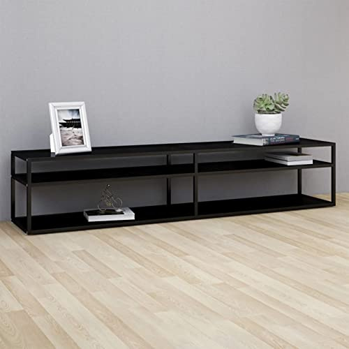Homgoday TV-Schrank, schwarz, 200 x 40 x 40,5 cm, gehärtetes Glas, Entertainment-Center-Schrank, TV-Ständer, HiFi-Schrank, Stereo-Schrank, TV-Schrank, Wohnzimmermöbel, Zuhause, Innenbereich,