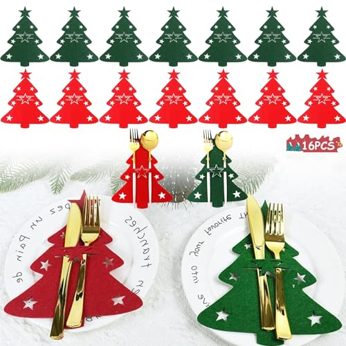 AIXIMA Porte Couverts en Feutre de Noël,16 porte-couverts pour sapin de Noël,Sac à Couverts Noël Décorations,Porte Couvert de Noel,Couteaux Fourchettes Cuillères Vaisselle Sacs à Couverts