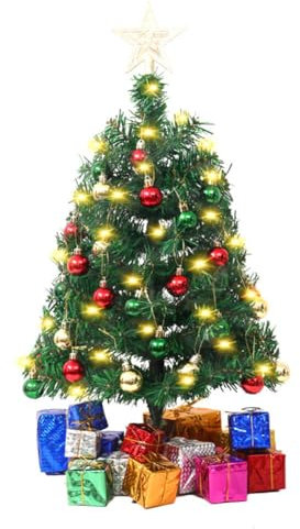 künstlicher Weihnachtsbaum 60cm Kleiner Weihnachtsbaum mit Beleuchtung LED, Grün Mini Weihnachtsbaum PVC Christbaum Kleiner Christbaum Beleuchtet Modellbäume Weihnachtsschmuck Desktop Dekor