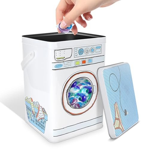 Metall Waschmittel Kanister Behälter Wäschepulver Metallbox, Blaue Aufbewahrungsbox für Waschmittelpulver, Dekor-Display-Kanisterbox, Körbe, Organisationskanister 5,98 x 5,98 x 8,78 Zoll