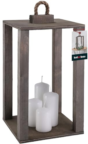 KOTARBAU® Holzlaterne Grau 20 x 20 x 34,5 cm Gartenlaterne Holz Laterne draußen & drinnen Laterne Wohnzimmer für Blumen und Kerzen Laternen Hochzeit