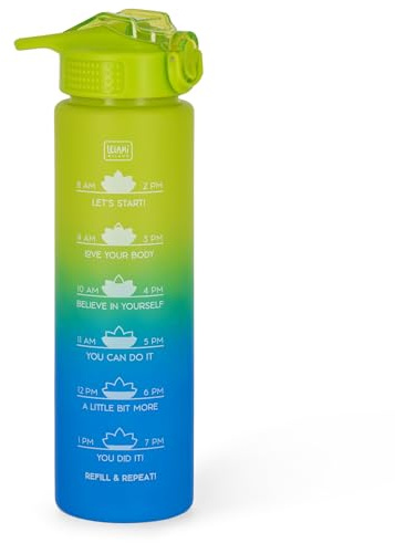 Legami - Borraccia Motivazionale 1L - Love Yourself, Borraccia con Orari per Bere, Ideale per Fare Sport, Idratarsi, Chiusura Ermetica, Riutilizzabile, Resistente, Priva di BPA, con Cannuccia
