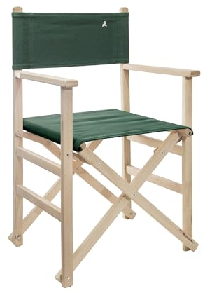 Scalpers Klappbarer Regiesessel, Gestell ohne Lackierung, mit dunkelgrüner Leinwand, aus hochwertigem Buchenholz, 51 x 46 x 86 cm
