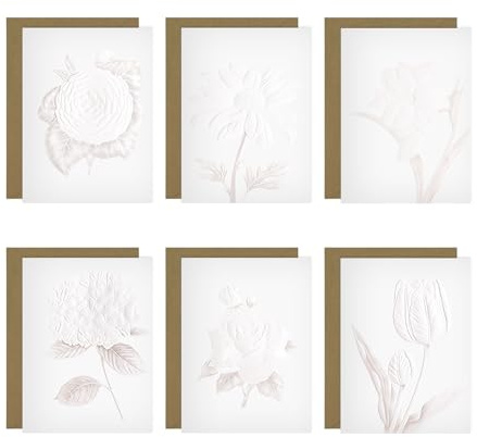 WUMUZAI Lot de 6 cartes de vœux vierges à l'intérieur en relief avec enveloppes - 12,7 x 17,8 cm - Pour toutes les occasions - Papier cartonné pour anniversaire, invitation, mariage, affaires