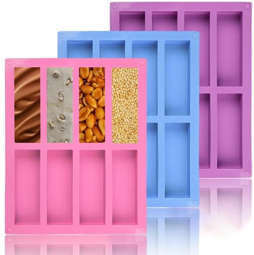 MüSliriegel Backform, 3 Stück Energieriegel Maker Backform 26.6 X 21cm | Rechteckige Silikonform MüSliriegel für Muffin Brownie Cornbrot Pudding Kuchen (Blaues Lila Pulver)