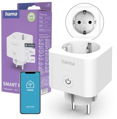 Hama WLAN Steckdose (Smart Plug mit Matter Smart Home, universal, WLAN gesteuerter Stecker mit App und Sprachsteuerung, mit Strommessung, Smart Home Funktion mit Zeitschaltuhr, 3680W) weiß
