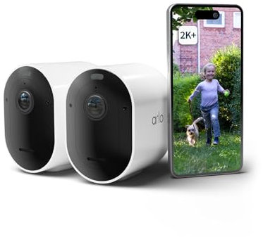 Arlo Pro 5 Security Camera Outdoor Wireless, 2K Battery Operated Outdoor Camera With Advanced Colour Night Vision, Siren & Dual-Band WiFi, IP65 Rainproof, Arlo Secure Trial Included, 2 Cameras, White