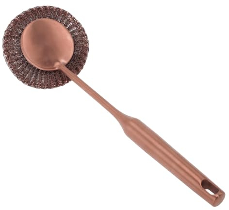 Estropajo de Acero Inoxidable con Mango Largo, Estropajo de Lana de Acero, Limpieza Profunda, Estropajo para Platos, Elimina Manchas Rebeldes, Cepillo para Fregar Platos a Prueba (Rose Gold)