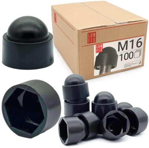 Cache écrou M16 Noir, 100 pièces, caches vis plastique, capuchon de protection hexagonal, cache noir, protection anti-rouille pour écrou et vis, finition propre bricolage Lun Fix