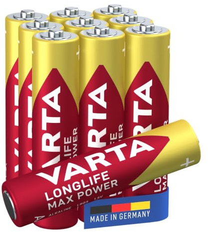 VARTA Batterien AAA, 10 Stück (8+2), Longlife Max Power, Alkaline, 1,5 V | Micro-Batterie LR03, Made in Germany, bis 10 Jahre lagerfähig, für Digitalkamera, Blitzgerät, Spielekonsole oder Controller