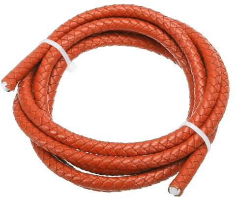 PATIKIL Round Braided Leather Cord, 6mm Braided Genuine Leather Cord String Rope Folded Leather Strip for Jewelry Making Crafts Necklaces Bracelets, Orange-red(1.1Yards)