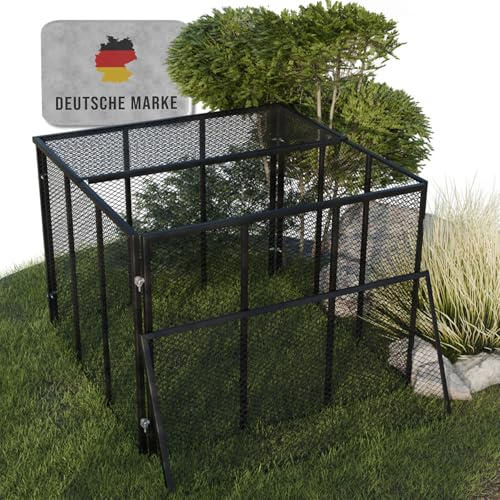 Heimfleiss® Komposter Garten 750L 100x100x75 cm + Deckel - Metallkomposter | Komposter Metall & Metallkomposter mit Stecksystem | für Rasenschnitt & Biomüll | belüftet, nährstoffreicher Kompost